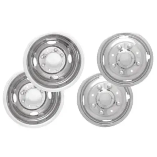 17" x 6.5" Stainless Steel Wheel Simulator Set – 8 Lug, 200mm Bolt Circle, 4 Hand Hole, Includes A-14 Pop-Out Center Caps