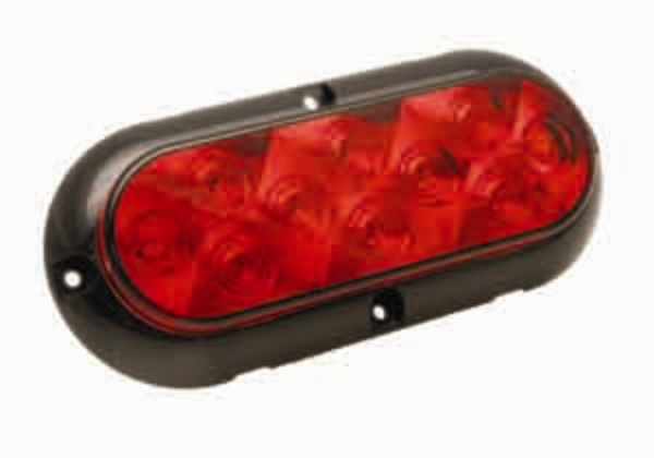 6 Inch Oval Red LED Stop Turn Tail Light 10 Diode Surface Mount Bare Wire