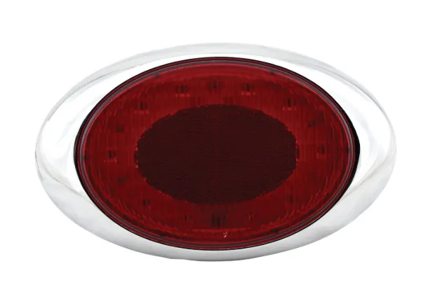 8" Oval Red LED Stop, Turn & Tail Light with Reflex Reflector – 10 Diode, Chrome Bezel & Gasket