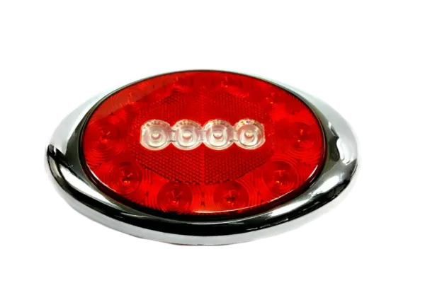 8" Oval LED Stop, Turn, Tail & Reverse Light – 10 Red / 4 White Diodes, Chrome Bezel