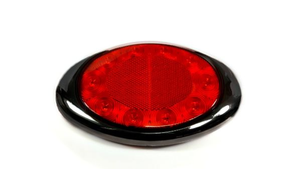 8 Inch Oval Red LED Stop Turn Tail Light 10 Diode with Reflex Black Bezel