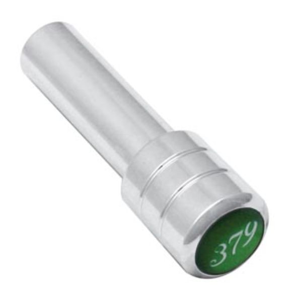 Chrome Door Lock Knob with 379 Logo – Dark Green Background