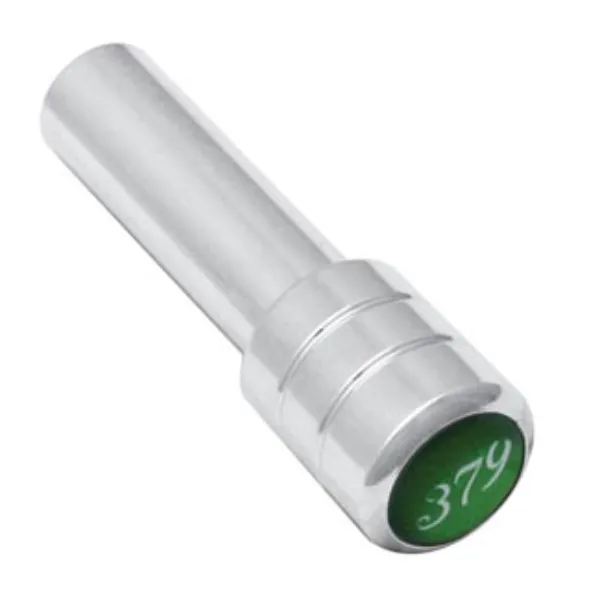 Chrome Door Lock Knob with 379 Logo – Dark Green Background