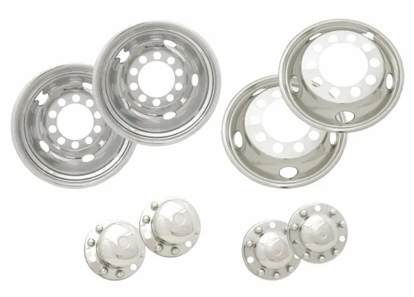 22.5" x 7.5" Stainless Steel Wheel Simulator Set – 10 Lug, 285mm Bolt Circle, 33mm Lug Nuts, Over-the-Lug Mount