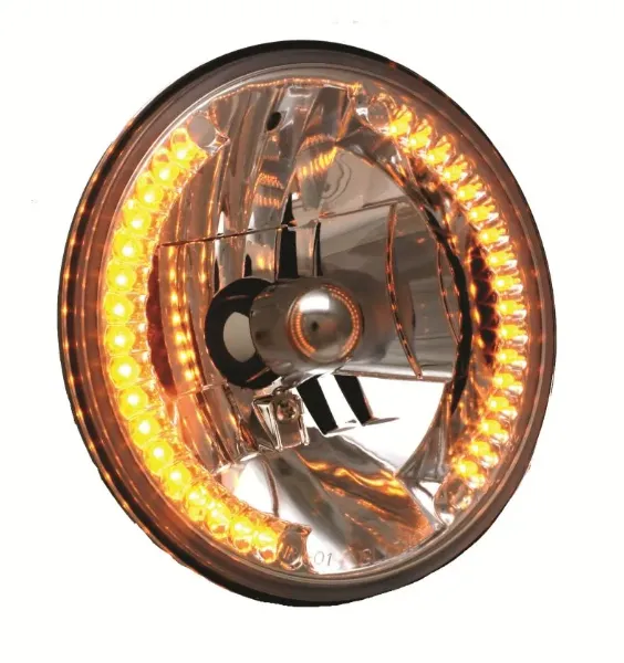 7" Round Chrome LED Headlight with Amber LED Parking Light