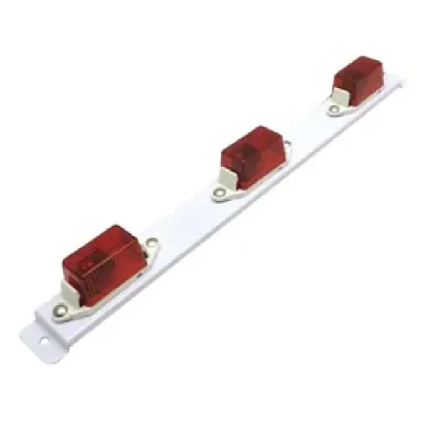 Red Mini Incandescent Trailer Identification Light Bar – White Steel Base, 3-Light, 12V