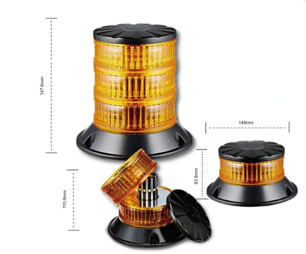 Class II Double Stack Amber LED Beacon – 24 LED, 18 Flash Patterns, 12/24V, 3-Bolt Mount