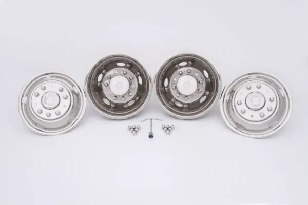 19.5" x 6.75" Stainless Steel Wheel Simulator Set – RV, 10 Lug, 225mm Bolt Circle, 5 Hand Hole, Over-the-Lug
