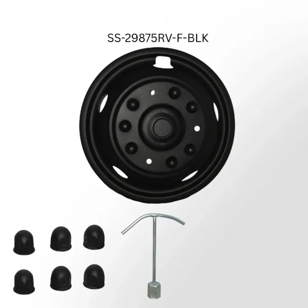 19.5" x 6.75" Front Tag Matte Black Wheel Simulator Set – 10 Lug, 225mm Bolt Circle, 5 Hand Hole, RV Over-the-Lug