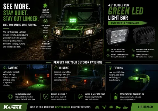 Off Road Green LED Light Bar Double Row 18W 4.6 Inch Aluminum Housing PC Lens