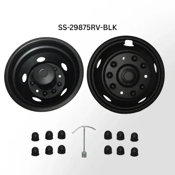 19.5" x 6.75" Matte Black Stainless Steel Wheel Simulator Set – RV, 10 Lug, 225mm Bolt Circle, 5 Hand Hole, Over-the-Lug