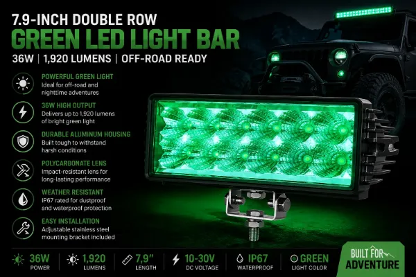 Off Road Green LED Light Bar Double Row 36W 1920 Lumen 7.9 Inch Aluminum Housing PC Lens