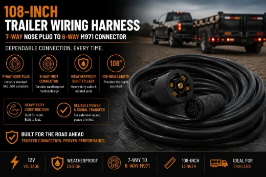 108 inch Trailer Harness with 7 Way Nose End Plug and 6 Way M971 Plug