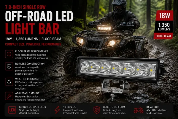 Off Road LED Light Bar Single Row 18W 1350 Lumen 7.9 Inch Aluminum Housing PC Lens