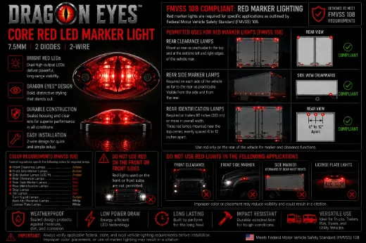 Dragon Eyes™ Core Red LED Marker Light – Clear Lens, 7.5mm, 2-Wire, PC2