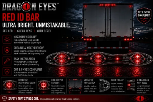 Dragon Eyes™ Ultra Stop / Tail / Turn Light Bar – Red LED, Clear Lens, With Bezel