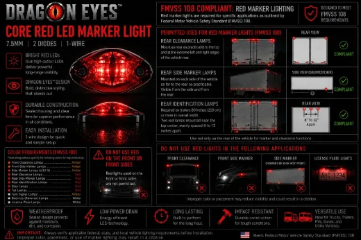 Dragon Eyes™ Core Red LED Marker Light – Clear Lens, 7.5mm, 1-Wire