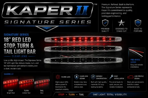 18" Signature Series Red LED Stop, Turn & Tail Light Bar – Clear Lens, 18 SMD