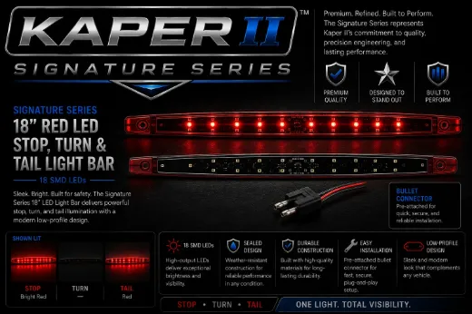 18" Signature Series Red LED Stop, Turn & Tail Light Bar – 18 SMD with Attached Connector