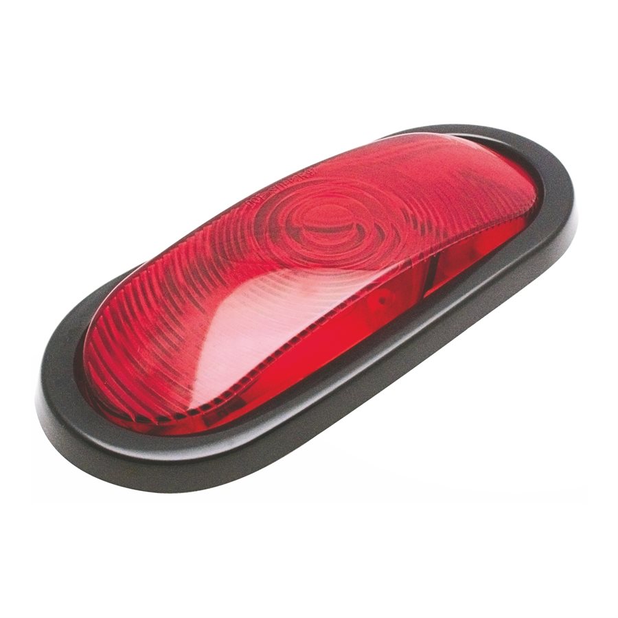 6" OVAL TAIL LIGHT, INCANDESCENT, RED, W / GROM. / PIGTAIL